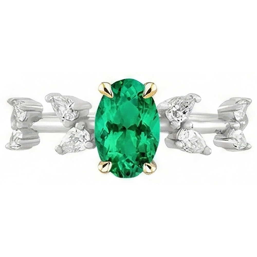 Fine Emerald Oval Colored Stone Ring in 14K Two Tone Gold – front view