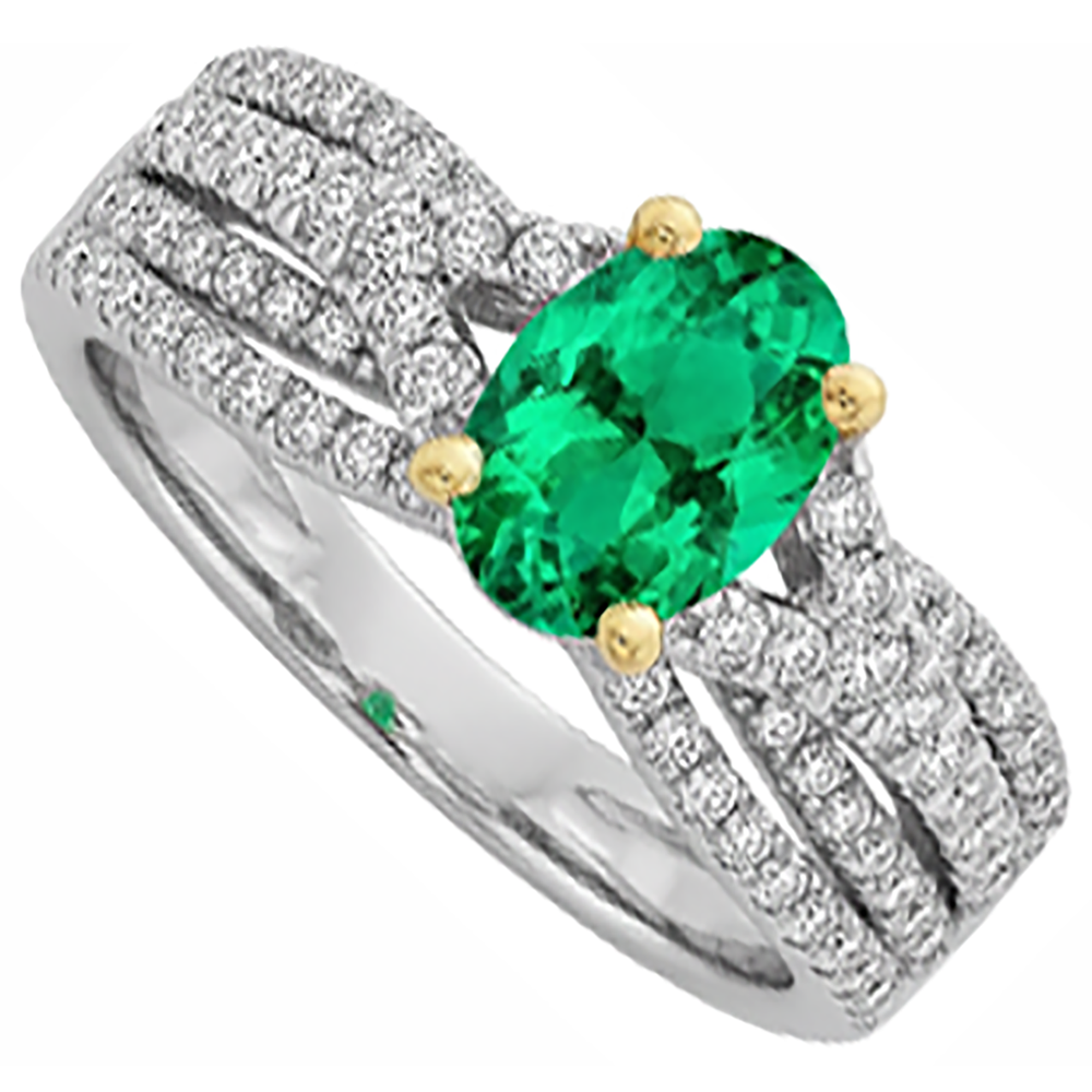 Earth-Mined Fine Emerald Gemstone Ring 2.50 ct 14K Two Tone Gold – side view