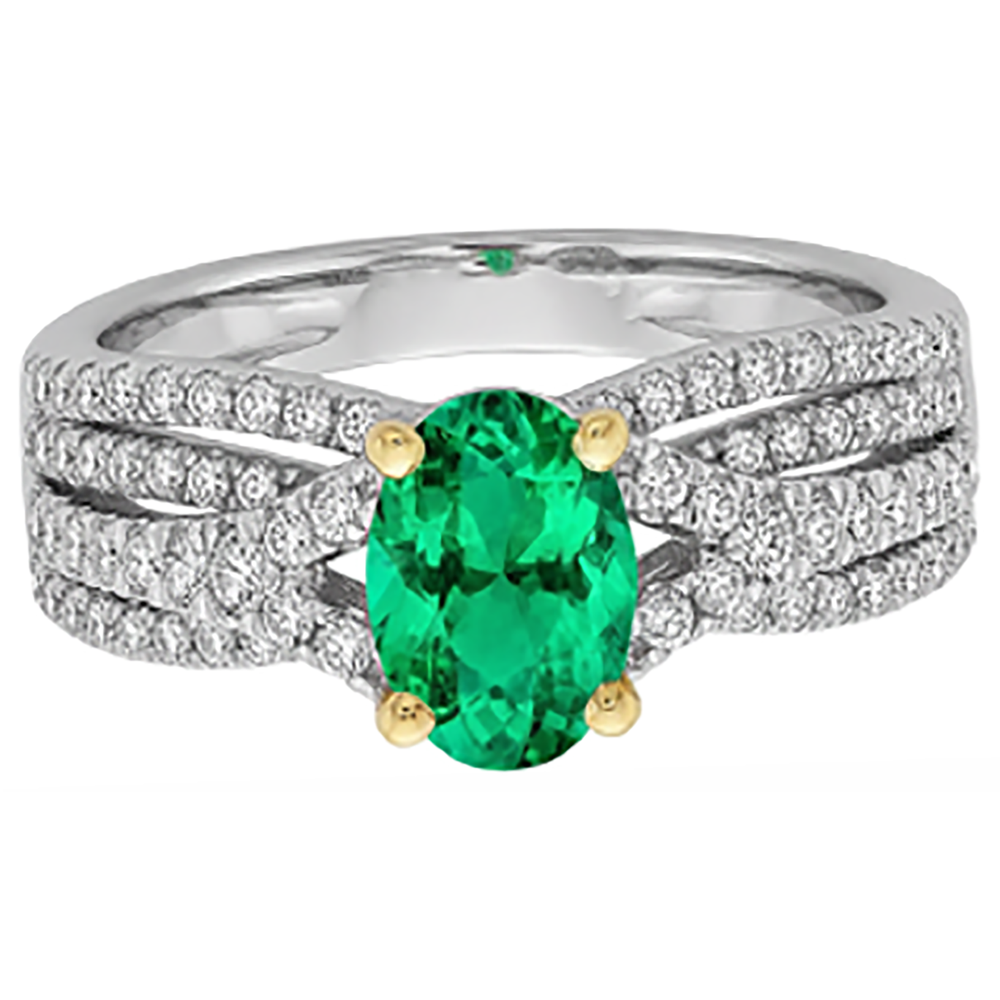 Gemstone Ring 14K Two Tone Gold with Fine Emerald – angle view