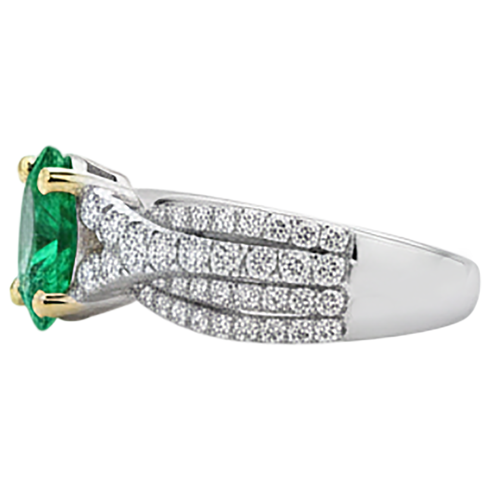 Gemstone Ring 14K Two Tone Gold with Fine Emerald – top view
