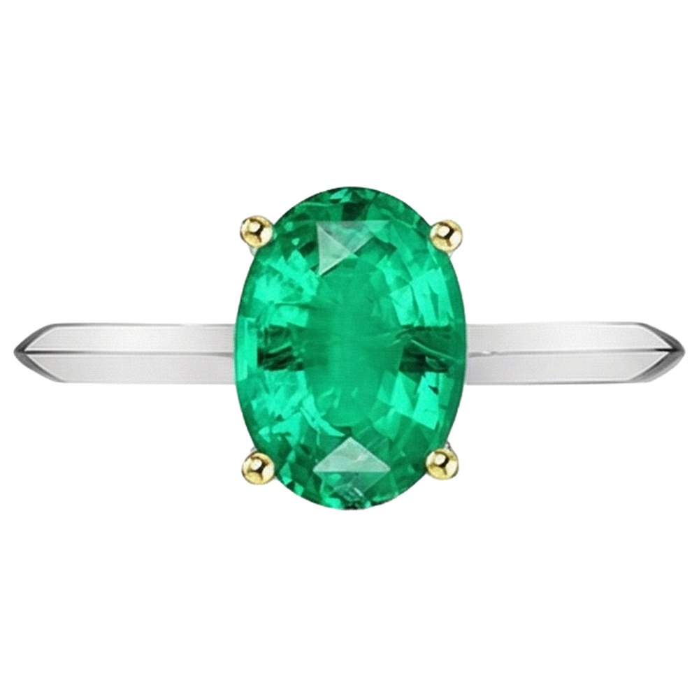 Precious Stone Ring Two-Tone 14K Gold with Fine Emerald – angle view