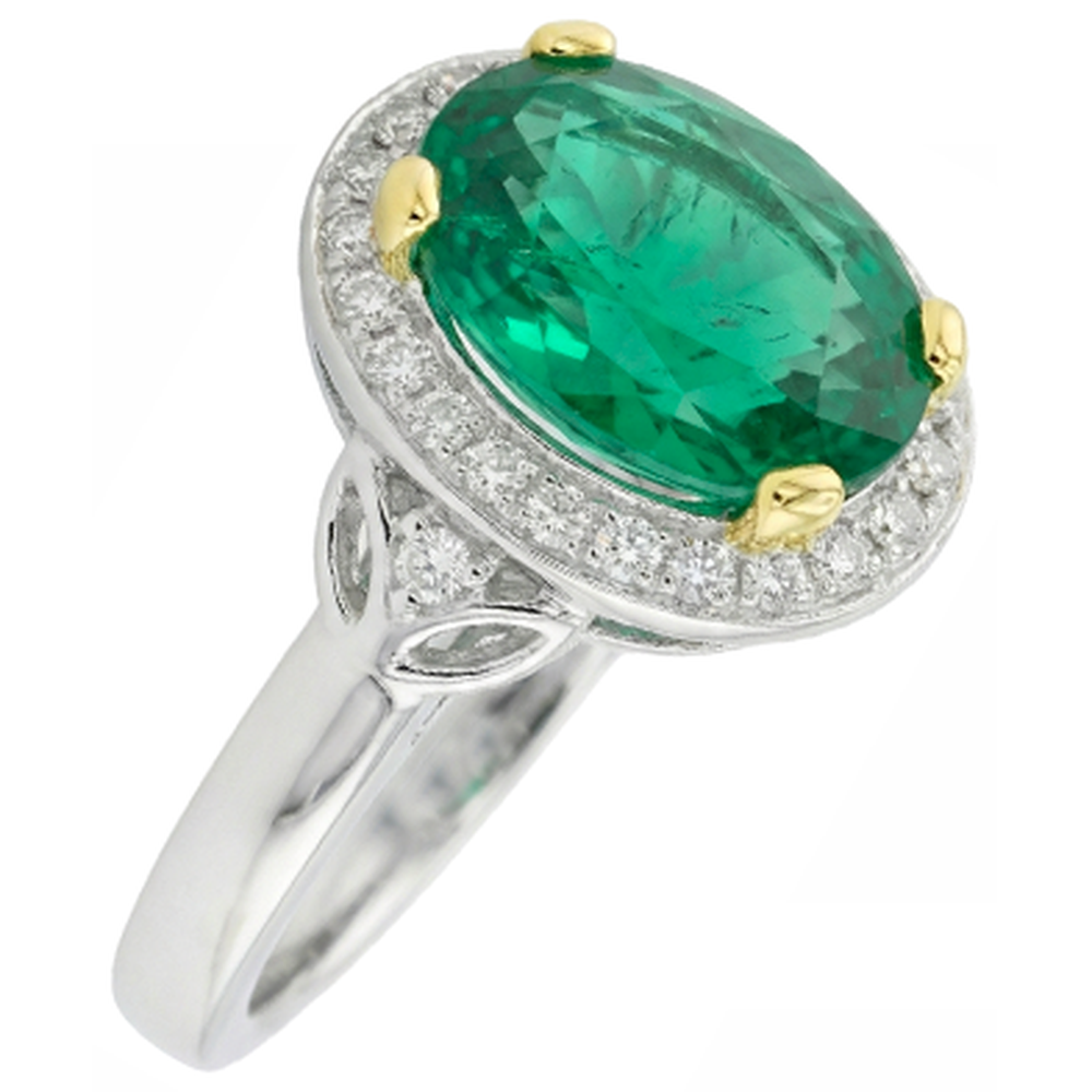 Fine Emerald Precious Stone Ring 3.50-ct Two-Tone 14K Gold – top view