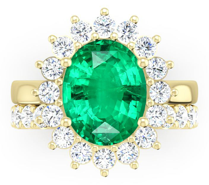 Oval Green Emerald With Diamonds Ring Set