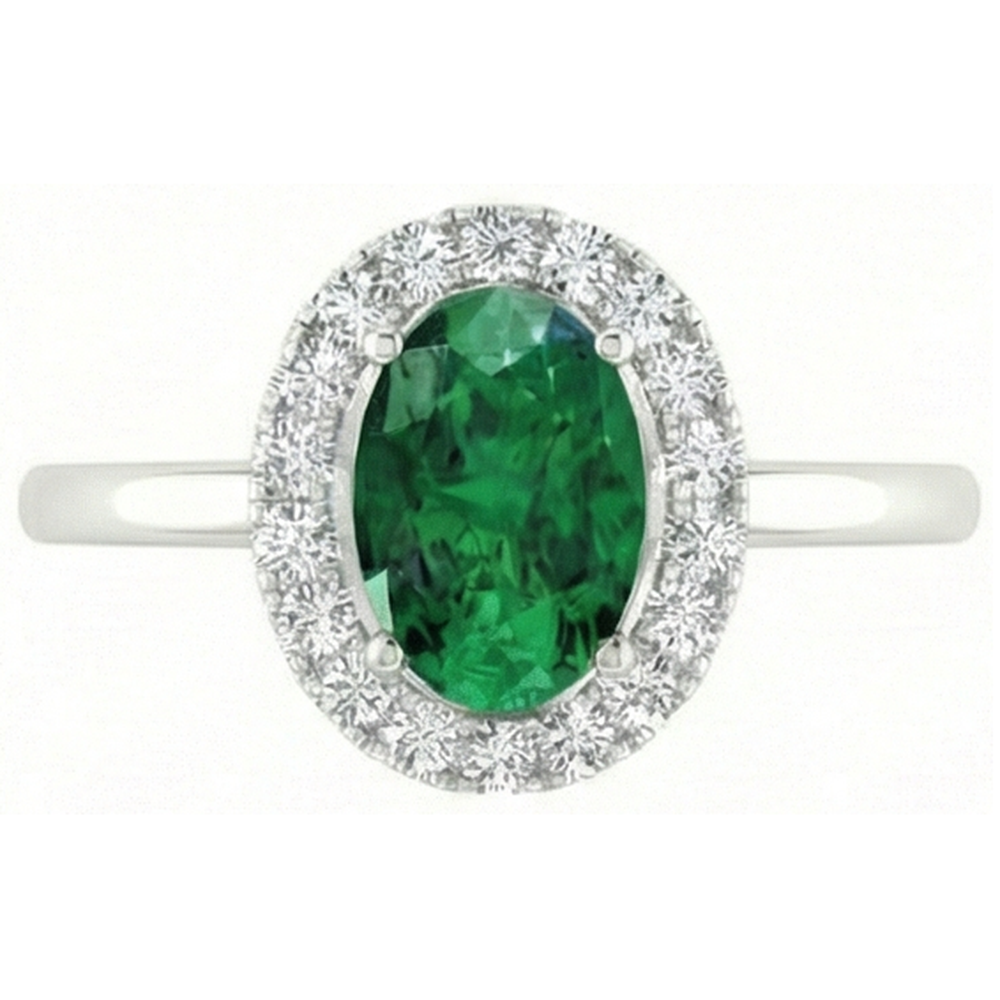 Oval Green Emerald With Round Natural Earth Mined Diamond ( Not Lab Grown ) 4.50 Carats Anniversary Ring