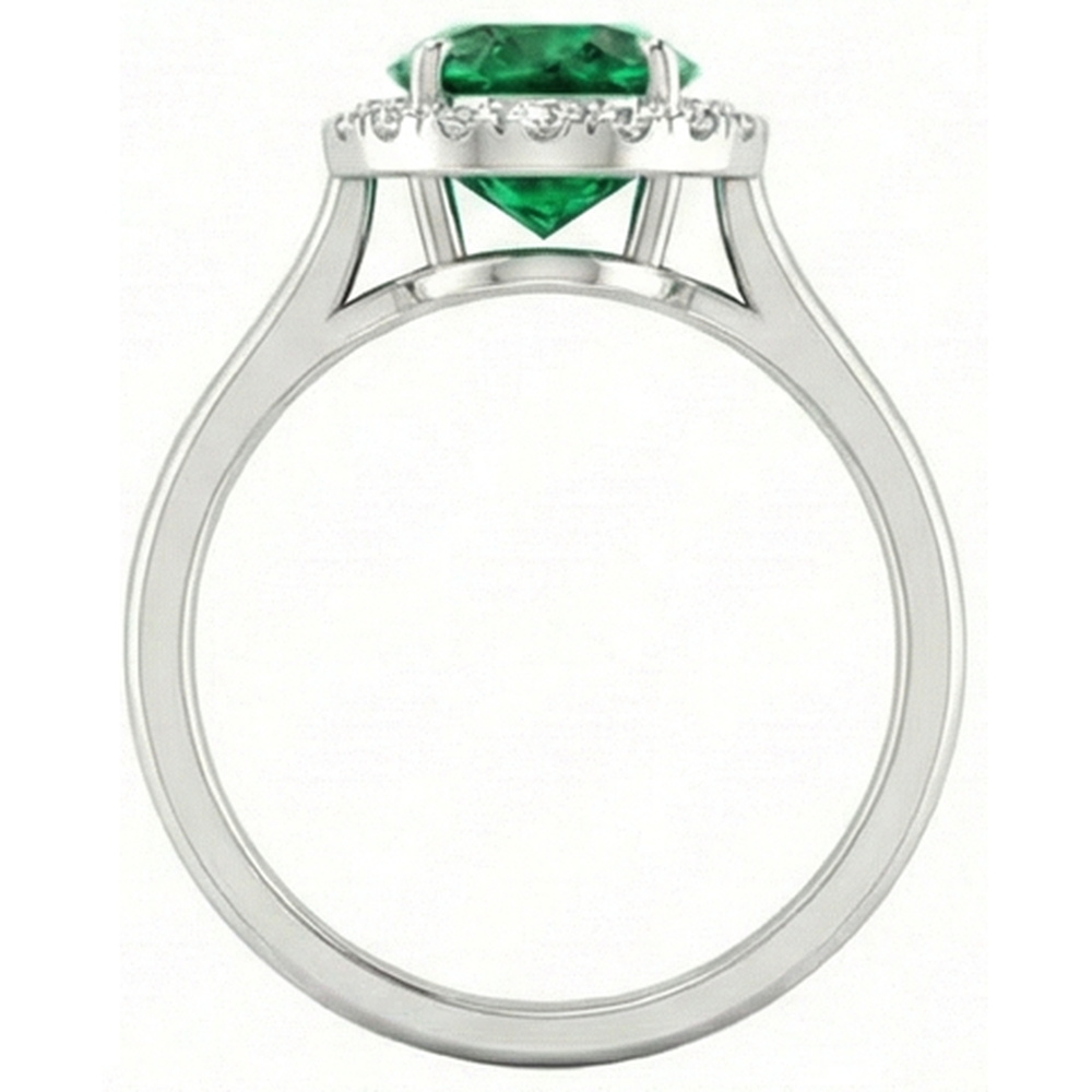 Oval Green Emerald With Round Natural Earth Mined Diamond ( Not Lab Grown ) 4.50 Carats Anniversary Ring