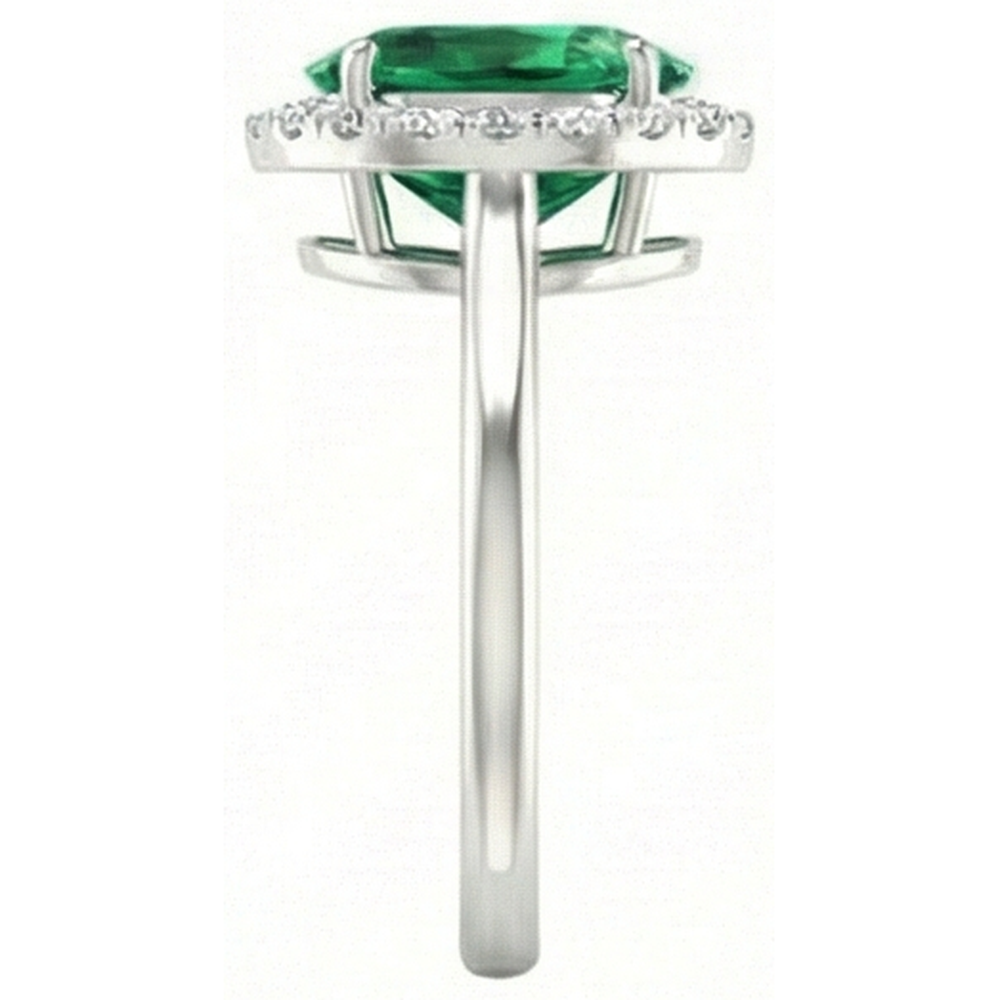 Oval Green Emerald With Round Natural Earth Mined Diamond ( Not Lab Grown ) 4.50 Carats Anniversary Ring