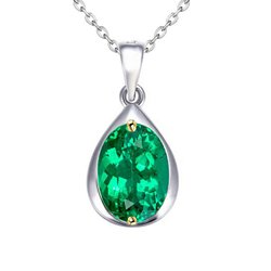 Emerald GIA Certified Precious Stone Pendant 2 ct in Two-Tone
