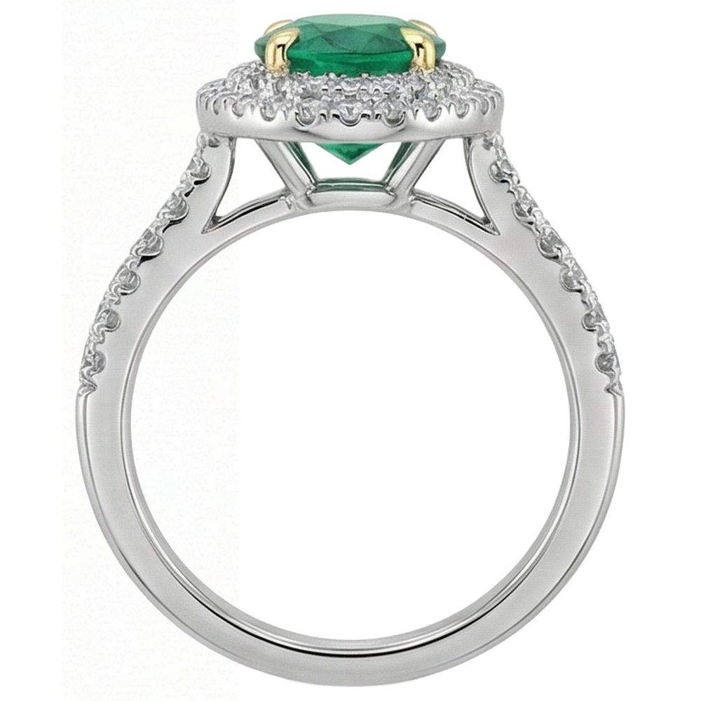Earth-Mined Emerald Colored Stone Ring 3.50 ct 14 Karat Two Tone Gold – top view