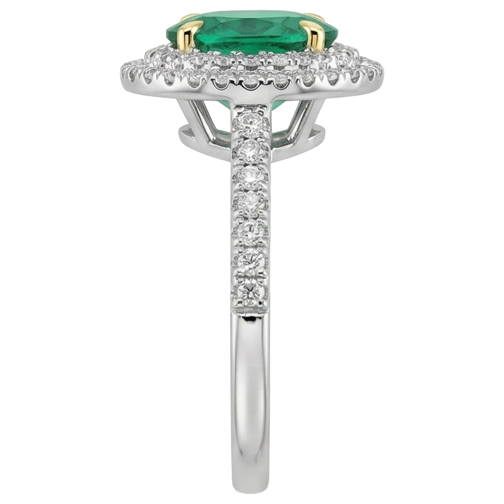 Oval Emerald ring in 14 Karat Two Tone Gold – profile view