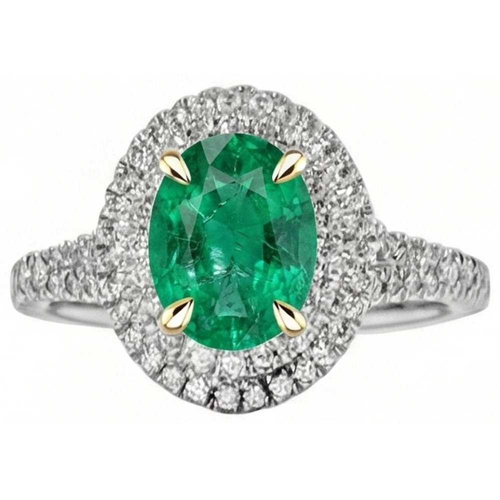 Colored Stone Ring 14 Karat Two Tone Gold with Emerald – side view