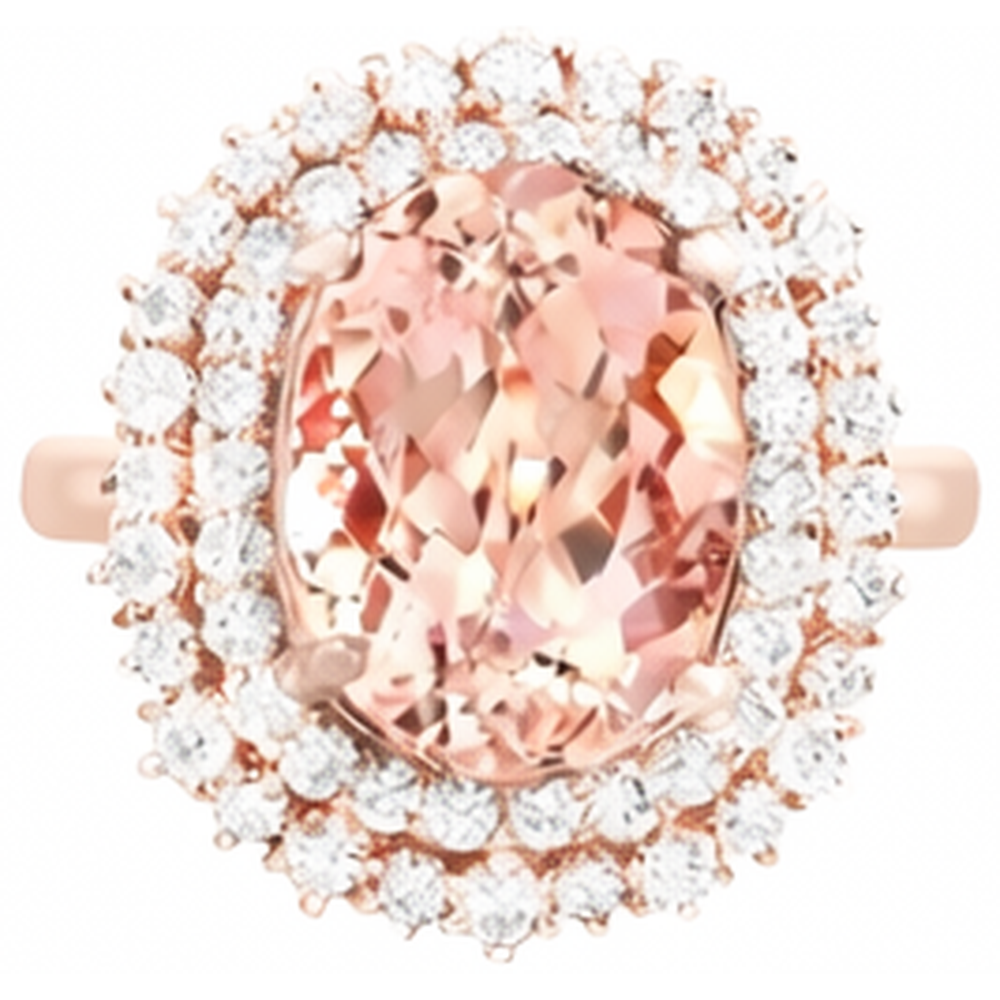 Oval Morganite And Round Natural Earth Mined Diamond ( Not Lab Grown )s 14 Ct Ring Gold Rose 14K