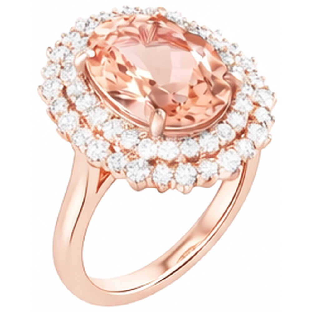 Oval Morganite And Round Natural Earth Mined Diamond ( Not Lab Grown )s 14 Ct Ring Gold Rose 14K