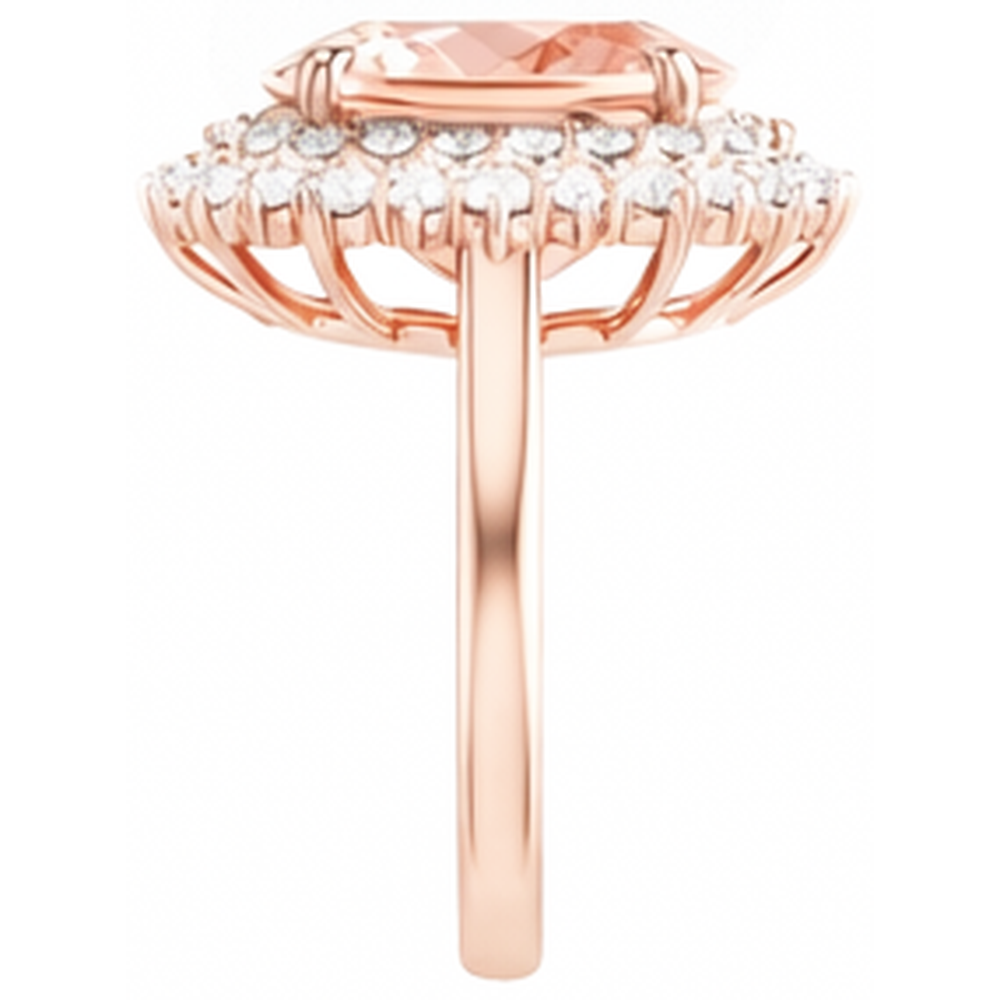 Oval Morganite And Round Natural Earth Mined Diamond ( Not Lab Grown )s 14 Ct Ring Gold Rose 14K