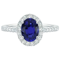 Oval Natural Earth Mined Diamond ( Not Lab Grown ) Halo Engagement Ring 5.50 Carats Ceylon Sapphire Accented