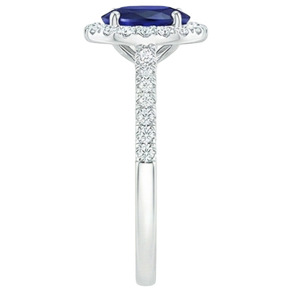 Oval Natural Earth Mined Diamond ( Not Lab Grown ) Halo Engagement Ring 5.50 Carats Ceylon Sapphire Accented