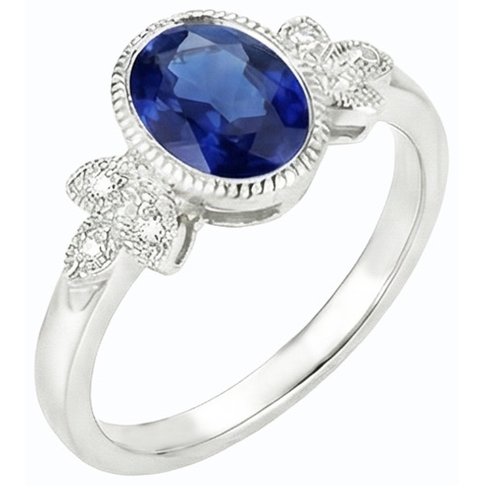 Oval Natural Earth Mined Diamond ( Not Lab Grown ) Ring Bezel Set Blue Sapphire 3 Carats Antique Style Gold