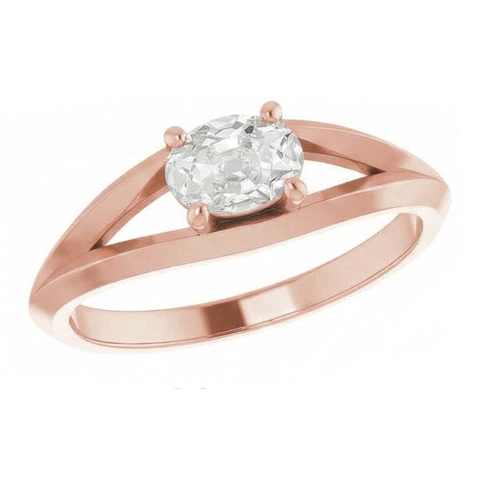 Oval Old Mine Cut Real Natural Earth Mined Diamond ( Not Lab Grown ) Solitaire Ring Split Shank 3 Carats