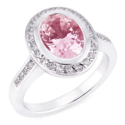 Oval Pink Halo Gemstone Ring 2.41 Ct White Gold 14K