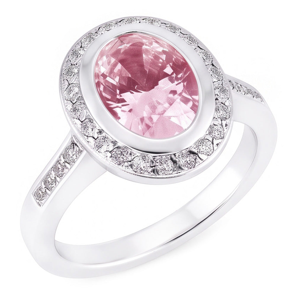 Oval Pink Halo Gemstone Ring 2.41 Ct White Gold 14K