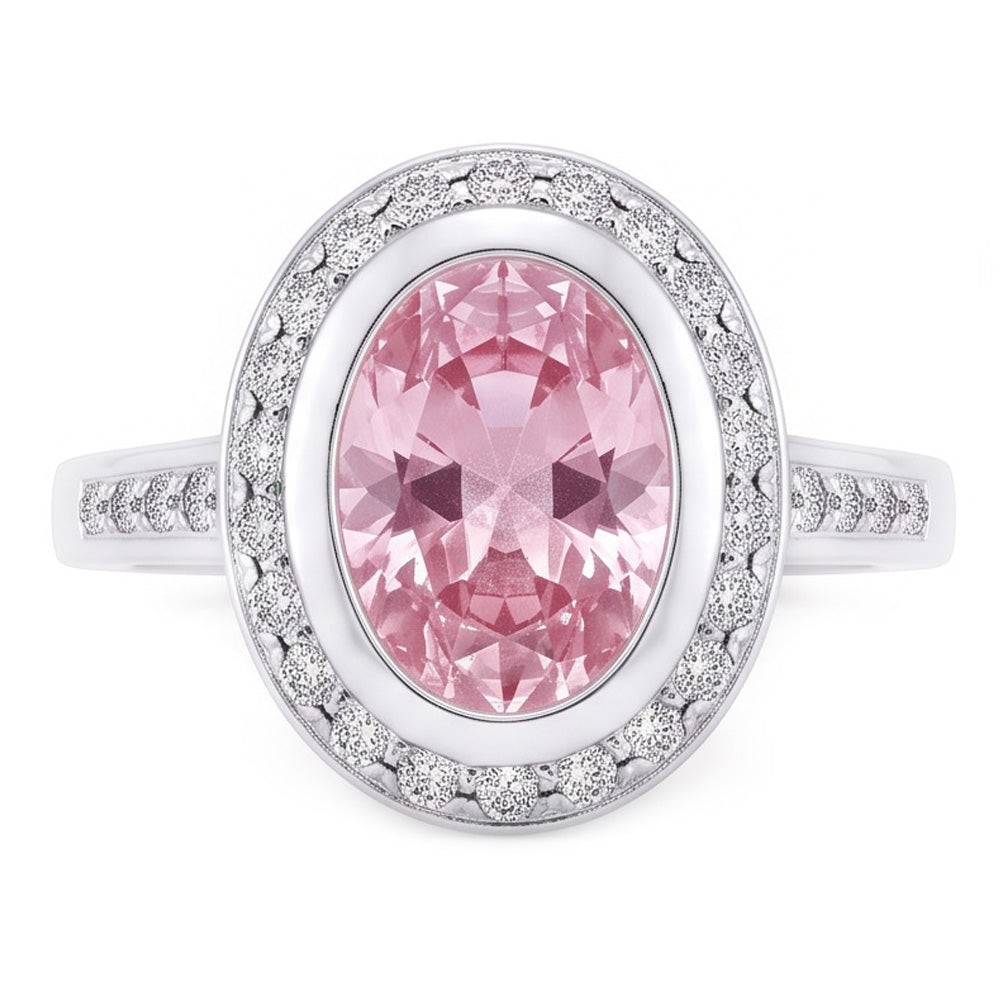 Oval Pink Halo Gemstone Ring 2.41 Ct White Gold 14K