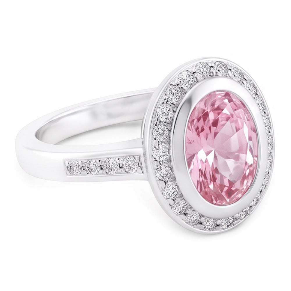 Oval Pink Halo Gemstone Ring 2.41 Ct White Gold 14K