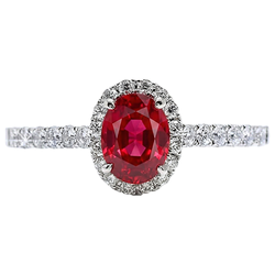 Oval Ruby Natural Earth Mined Diamond ( Not Lab Grown ) Ring Lady Halo Jewelry White Gold 14K 3.70 Ct.