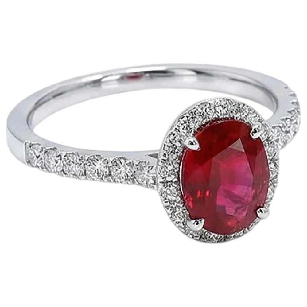 Oval Ruby Natural Earth Mined Diamond ( Not Lab Grown ) Ring Lady Halo Jewelry White Gold 14K 3.70 Ct.
