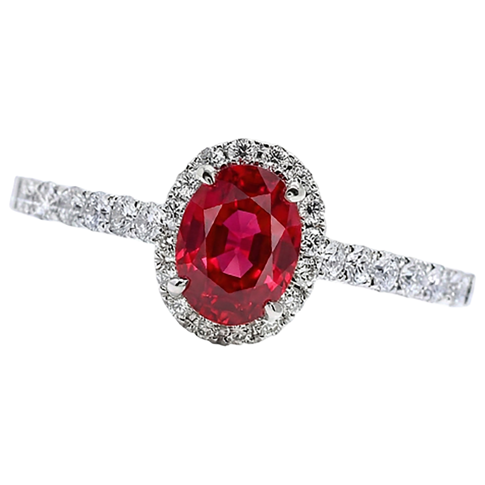 Oval Ruby Natural Earth Mined Diamond ( Not Lab Grown ) Ring Lady Halo Jewelry White Gold 14K 3.70 Ct.
