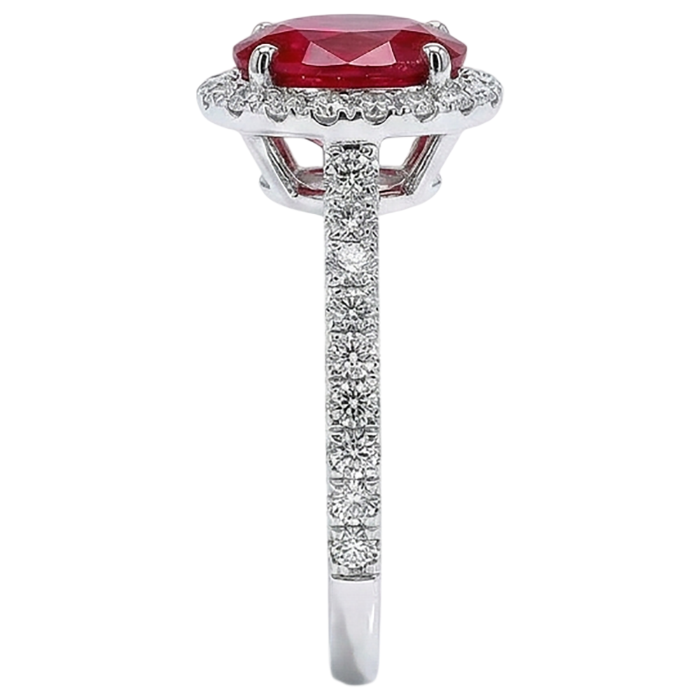 Oval Ruby Natural Earth Mined Diamond ( Not Lab Grown ) Ring Lady Halo Jewelry White Gold 14K 3.70 Ct.
