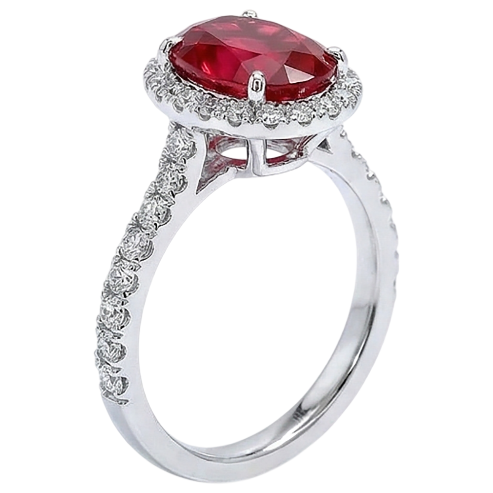 Oval Ruby Natural Earth Mined Diamond ( Not Lab Grown ) Ring Lady Halo Jewelry White Gold 14K 3.70 Ct.