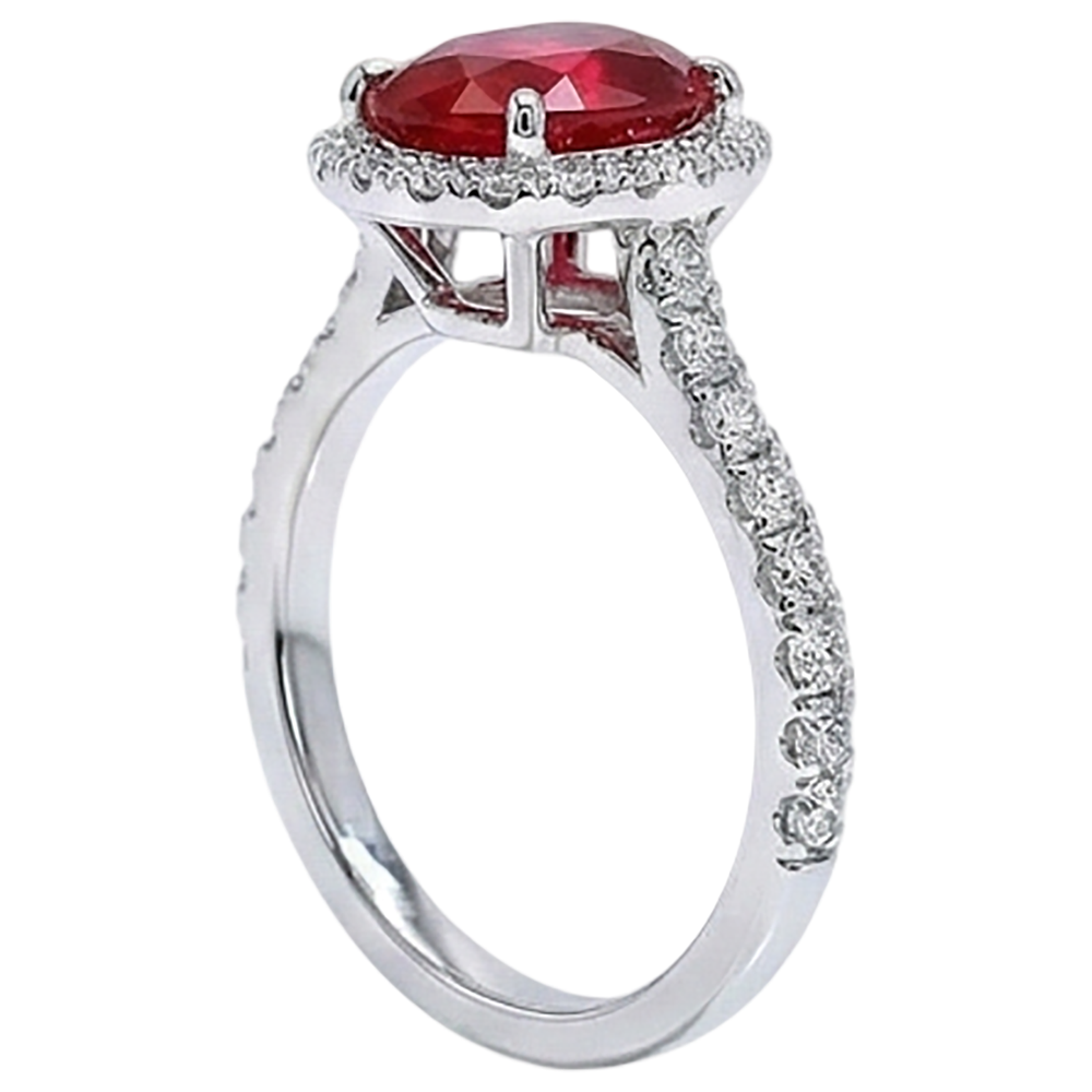 Oval Ruby Natural Earth Mined Diamond ( Not Lab Grown ) Ring Lady Halo Jewelry White Gold 14K 3.70 Ct.