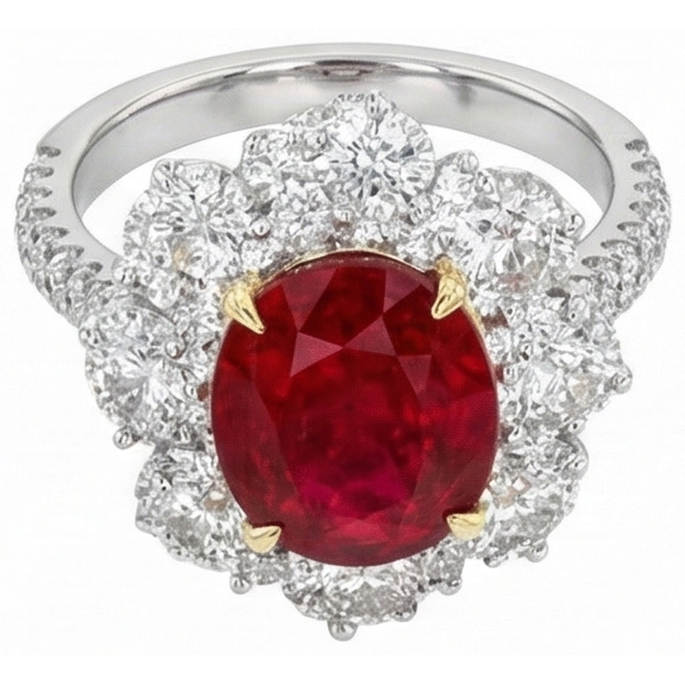 natural round ruby 6.10ct ring side angle