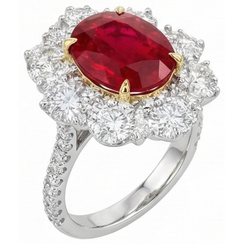 natural round ruby 6.10ct ring close up detail