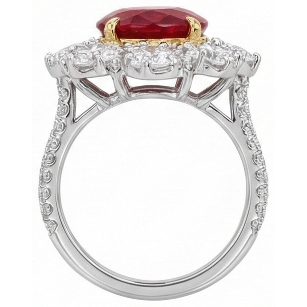 natural round ruby 6.10ct ring profile view