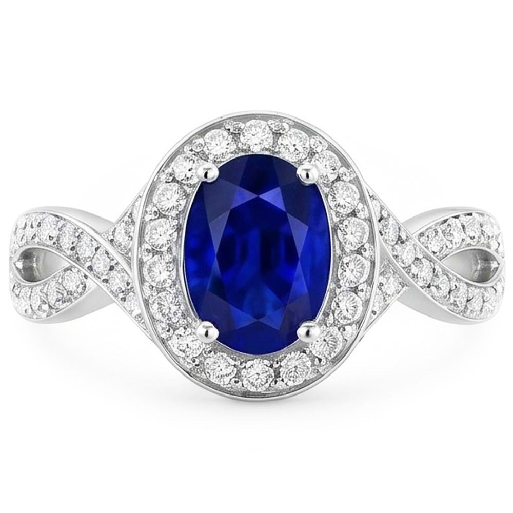 Oval Safir Sri Lanka Halo Ring