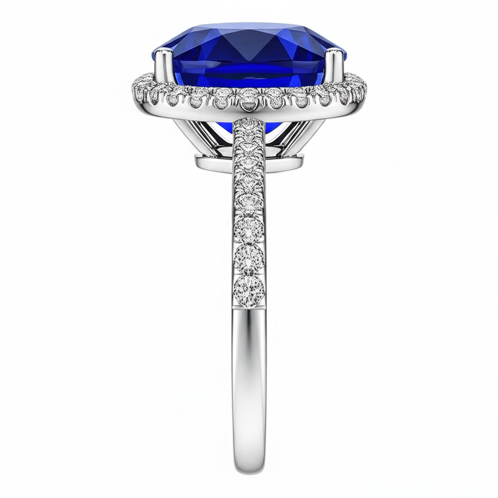 Oval Sapphire Engagement Ring With Natural Earth Mined Diamond ( Not Lab Grown ) Halo