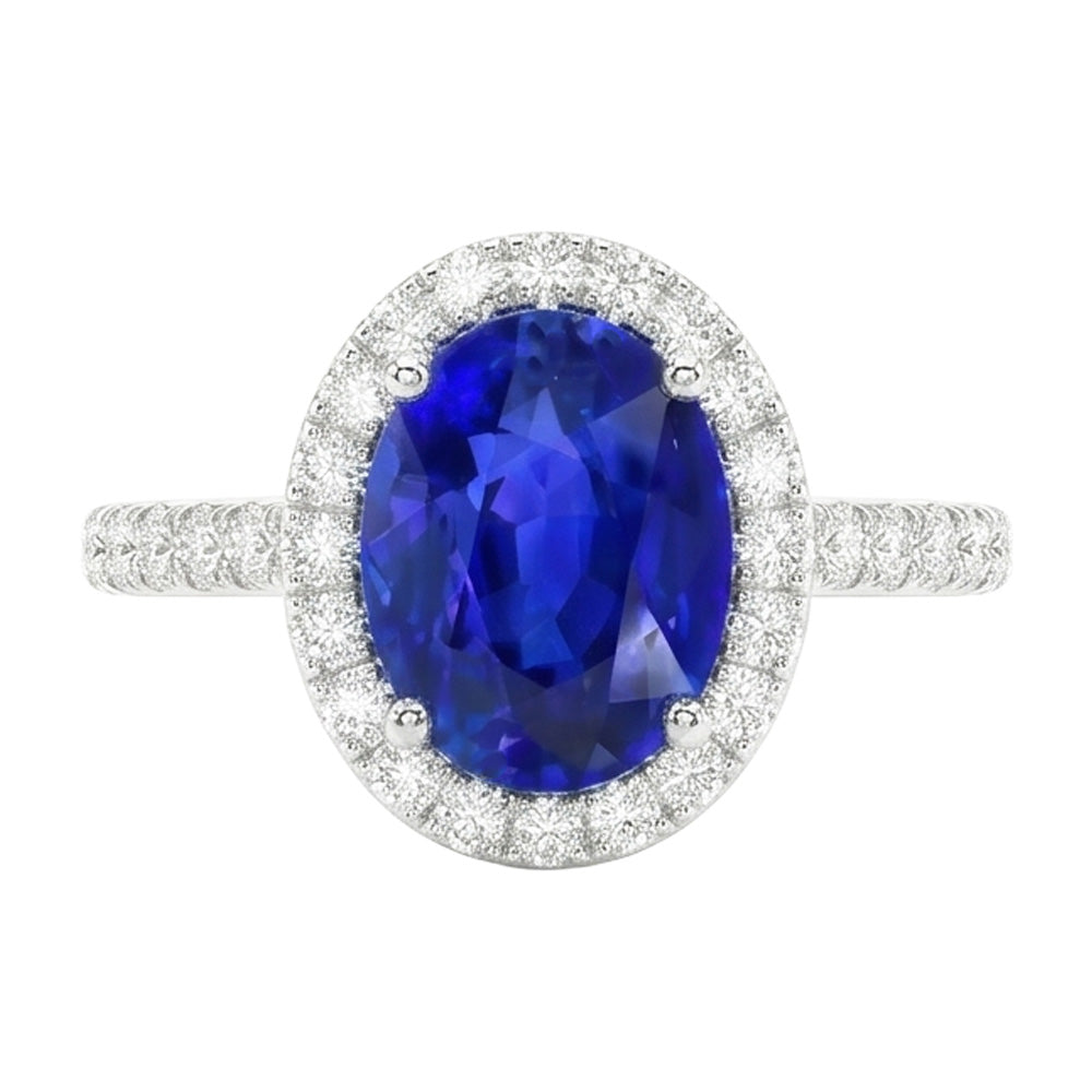 Oval Sapphire Engagement Ring With Natural Earth Mined Diamond ( Not Lab Grown ) Halo