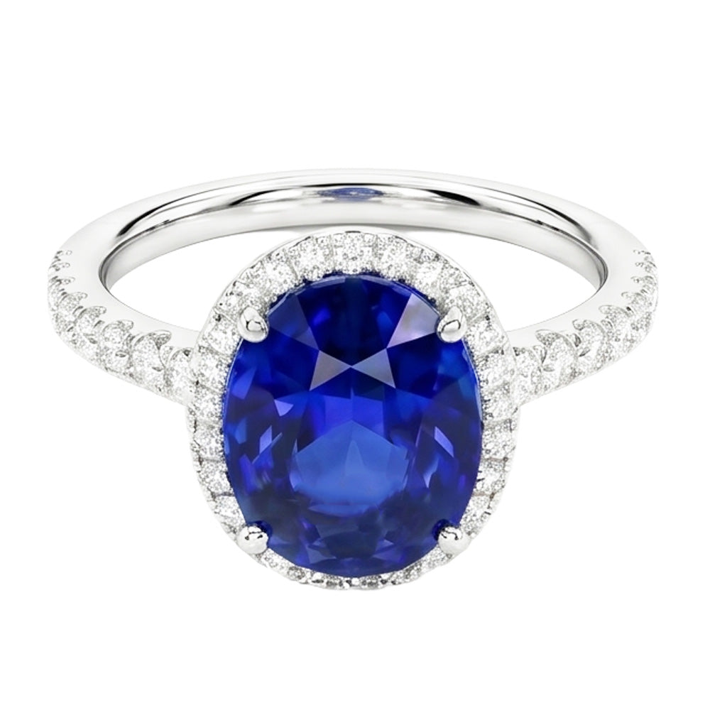 Oval Sapphire Engagement Ring With Natural Earth Mined Diamond ( Not Lab Grown ) Halo