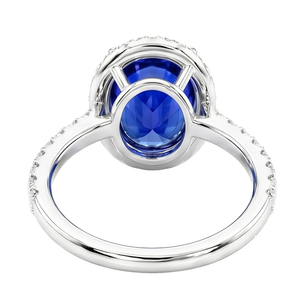Oval Sapphire Engagement Ring With Natural Earth Mined Diamond ( Not Lab Grown ) Halo