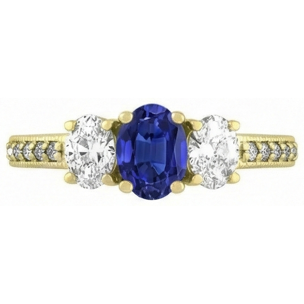 natural round sapphire 3ct ring close up detail