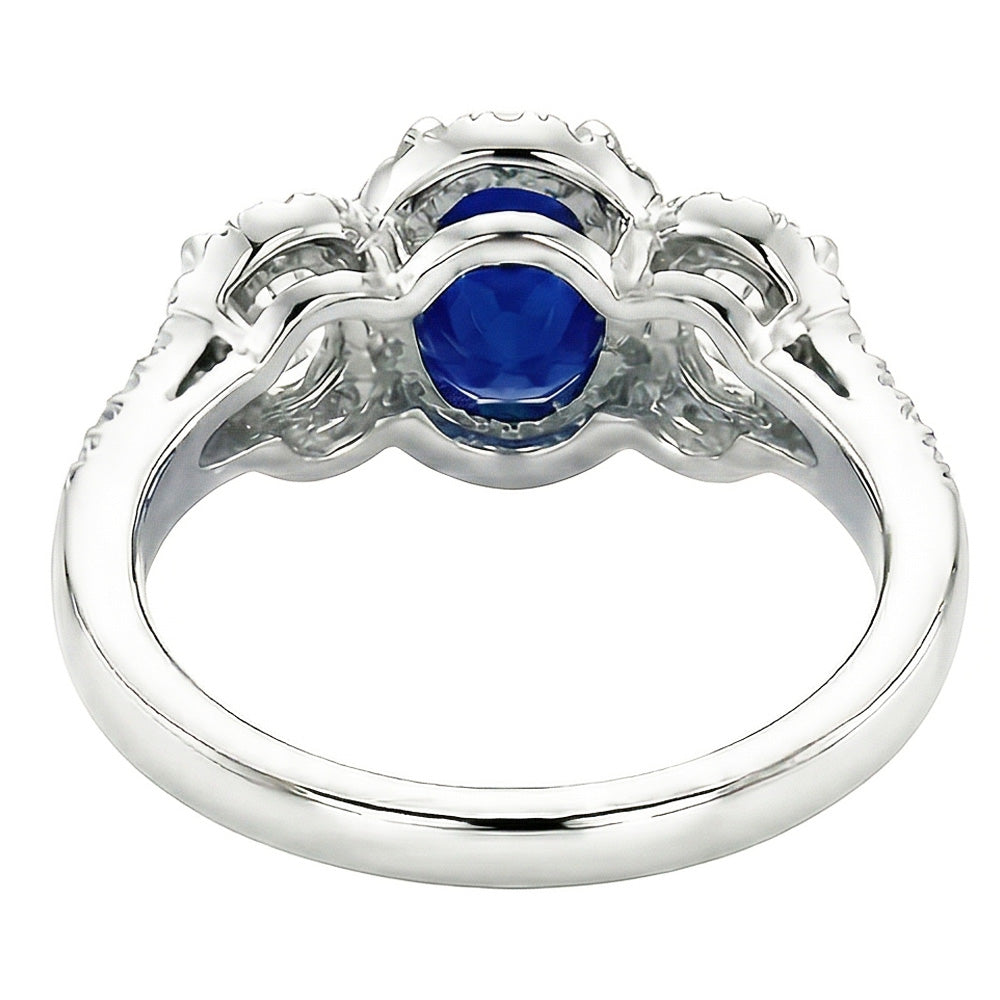 Oval Sapphire Halo Ring 3 Stone Style 3.50 Carats Split Shank Natural Earth Mined Diamond ( Not Lab Grown )s