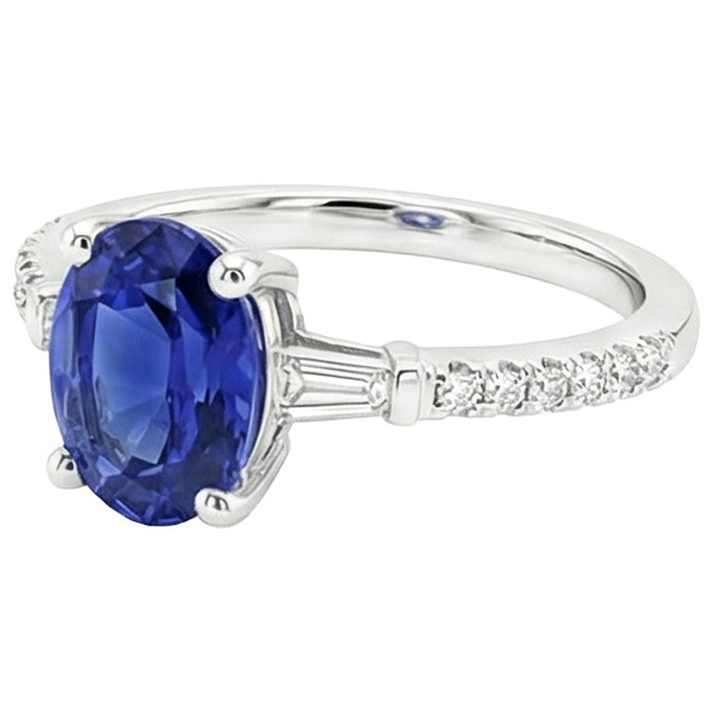 natural round sapphire 3ct ring profile view