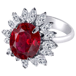 Oval Shape 13.80 Carats Ruby Natural Earth Mined Diamond ( Not Lab Grown )  White Gold 14K Ring