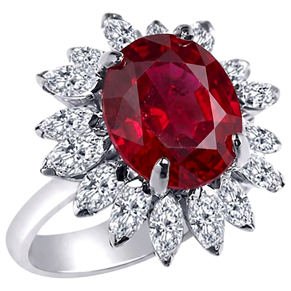 Oval Shape 13.80 Carats Ruby Natural Earth Mined Diamond ( Not Lab Grown )  White Gold 14K Ring