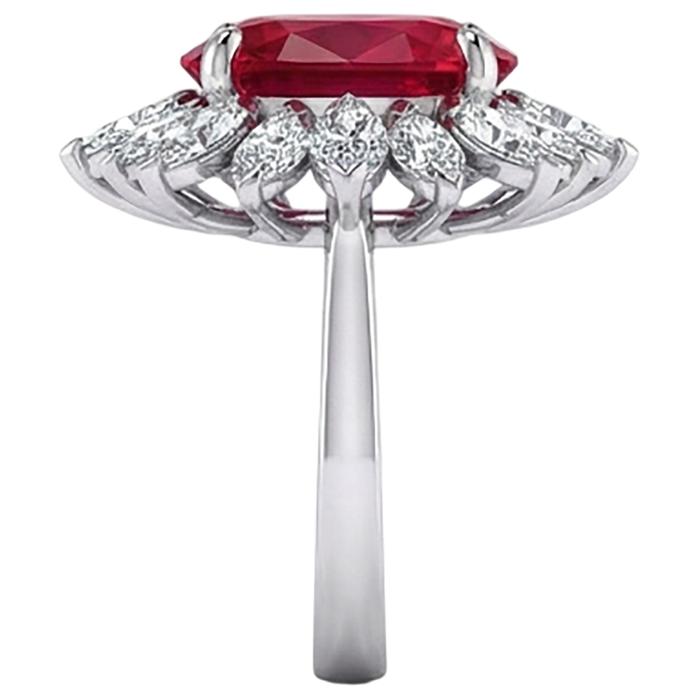 Oval Shape 13.80 Carats Ruby Natural Earth Mined Diamond ( Not Lab Grown )  White Gold 14K Ring