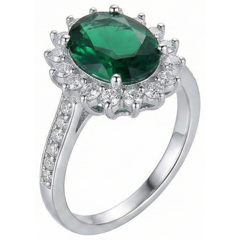 natural round emerald 5.75ct ring close up detail