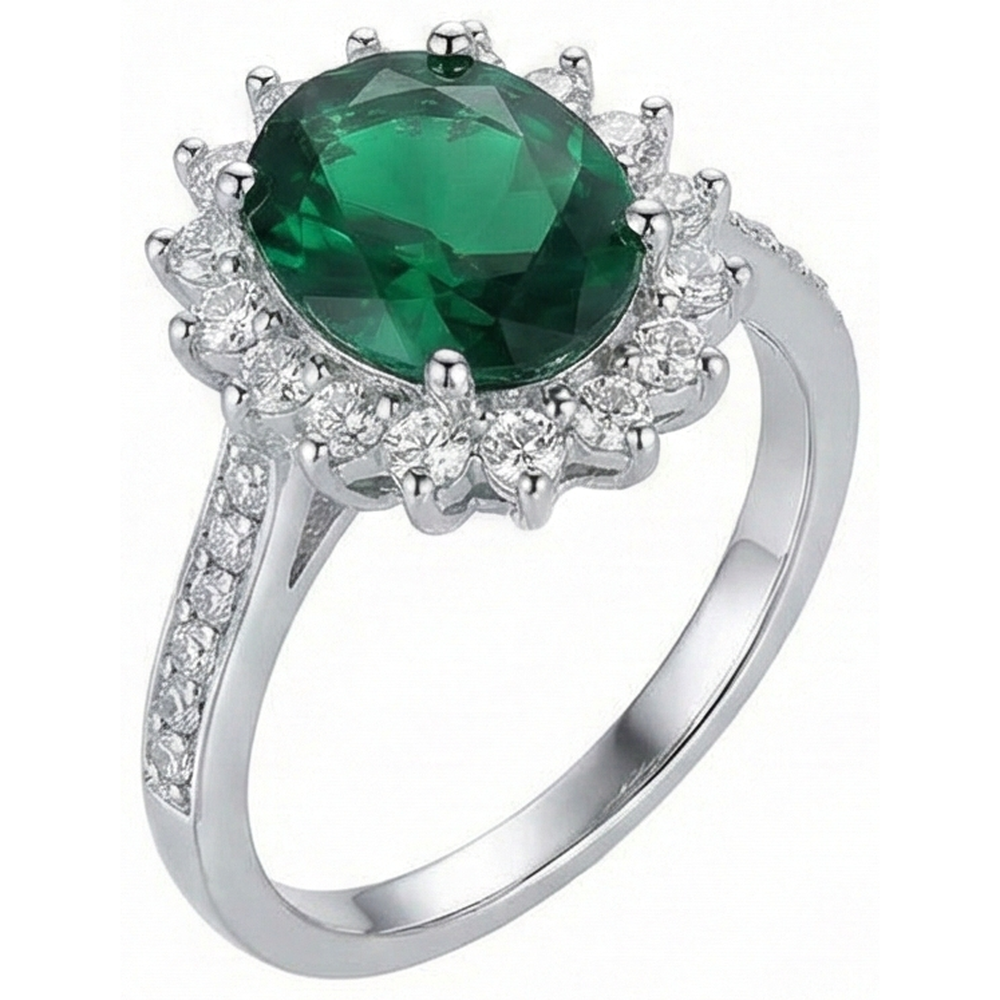 natural round emerald 5.75ct ring top view