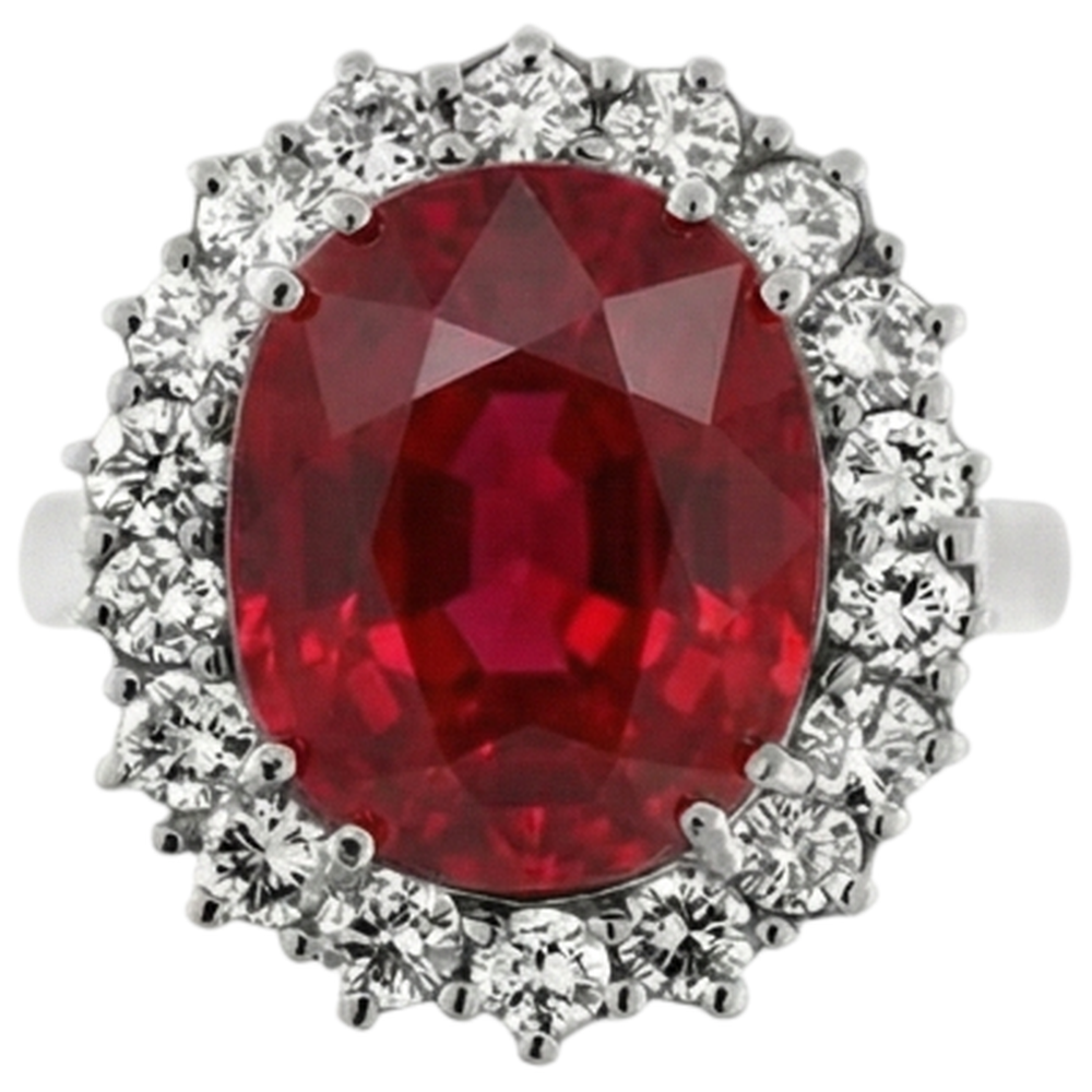 Oval Shape Red Ruby Gemstone With Natural Earth Mined Diamond ( Not Lab Grown ) Ring White Gold 14K 10.50 Ct