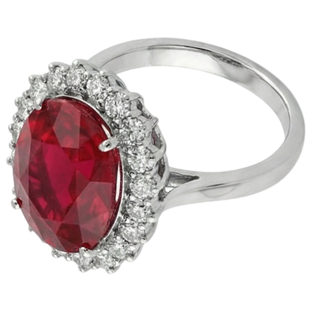 Oval Shape Red Ruby Gemstone With Natural Earth Mined Diamond ( Not Lab Grown ) Ring White Gold 14K 10.50 Ct