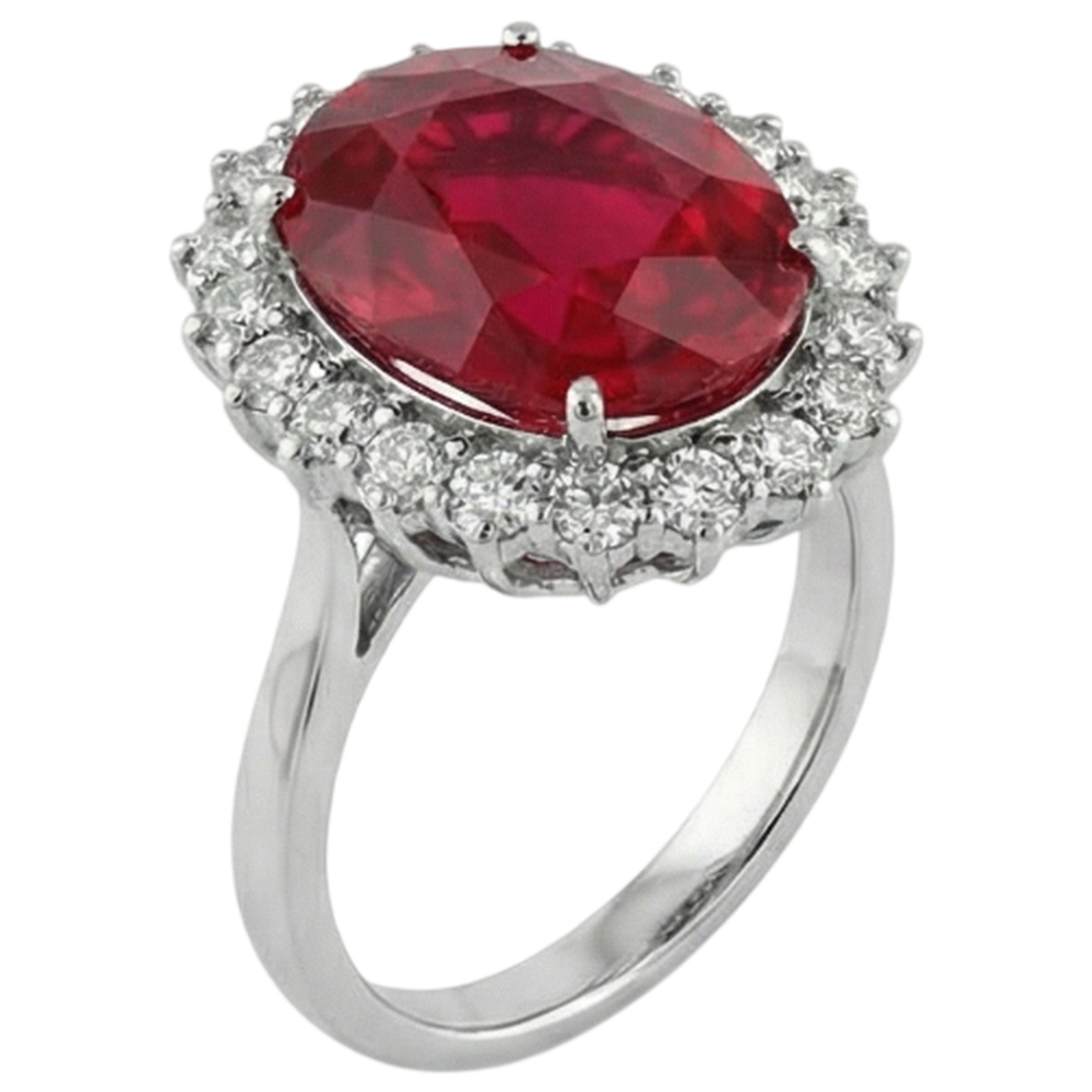 Oval Shape Red Ruby Gemstone With Natural Earth Mined Diamond ( Not Lab Grown ) Ring White Gold 14K 10.50 Ct